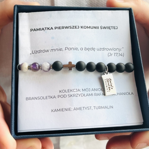 Bransoletka „Pod skrzydłami Archanioła Rafała"–dla chłopca, kolekcja Mój Anioł, I Komunia Święta